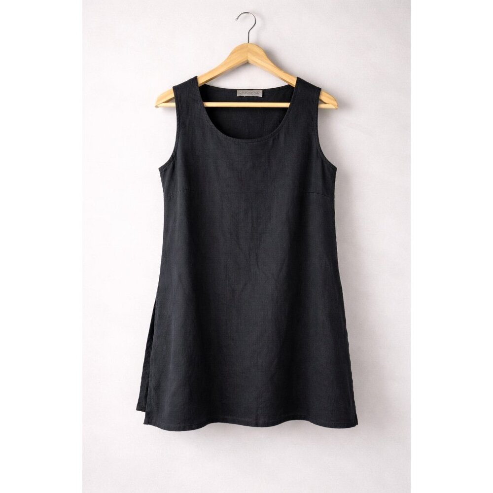 Chico’s Black 100% Linen Sleeveless A-Line Tunic Top Minimalist Size 1 - Picture 9 of 9